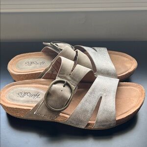 Eurosoft Women’s Metallic Silver Slide Sandals with Buckle 9M